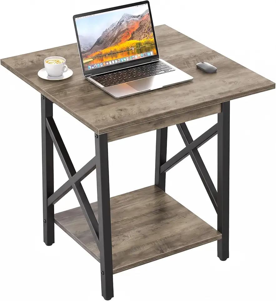 GreenForest 24 Inch Square End Table, X-Frame with Large 2-Tier Storage
