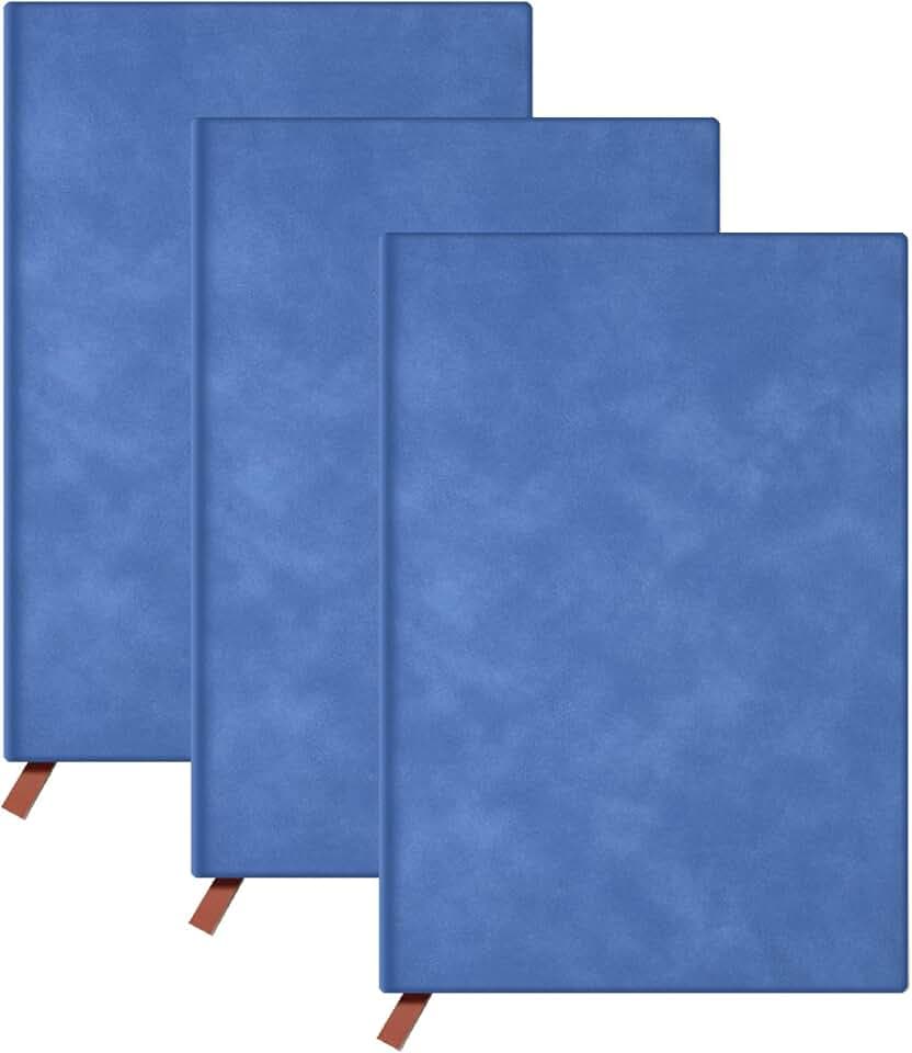 3 Stück Notizbuch Leder A5 200 Seiten Tagebücher Journal 80 g/m² Augenfreundliches Papier mit Lesebändchen Buch Geeignet Notizbuch für Büro Schule Geschäftliches Schreiben und Notizen (Dunkelblau)