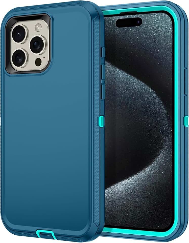 I-HONVA for iPhone 15 Pro Max Case Shockproof Dust/Drop Proof 3-Layer Full Body Protection [Without Screen Protector] Rugged Heavy Duty Cover Case for Apple iPhone 15 Pro Max 6.7 inch,Turquoise