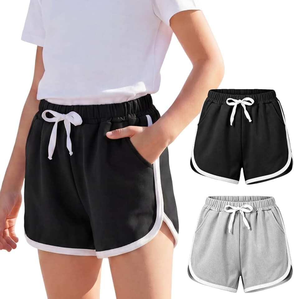 Mädchen Shorts mit Tasche, 2er Pack, Sommer Kurz Hose, 4-14 Jahre