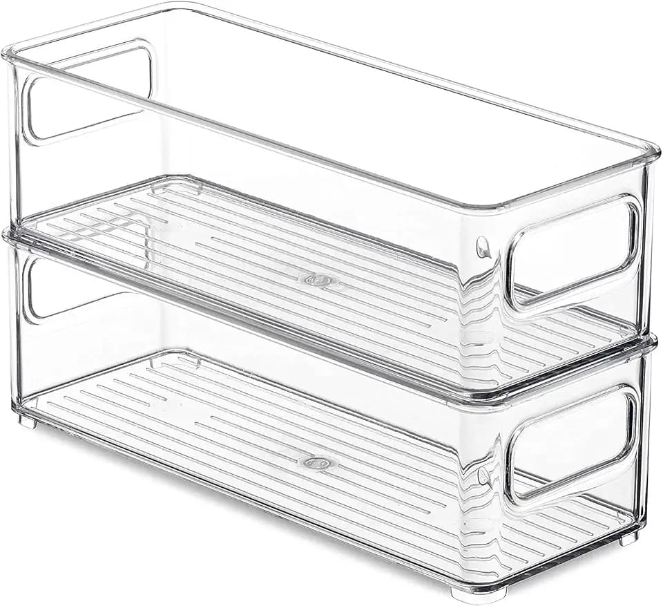 PIQIUQIU Kühlschrank Organizer, Fridge Organizer 2er Set, Speisekammer Vorratsbehälter mit Griff 25x9.5x7.5cm