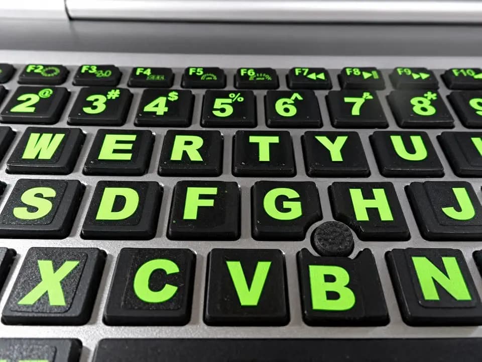 Fluorescent Green Colored Keyboard Stickers. Commercial Grade Inlays (Not Printed Letters) Plus USB Light. Will Not Wear or Fade. XLarge Symbols Great for Sight Impaired. (U.S. English Keyboard)