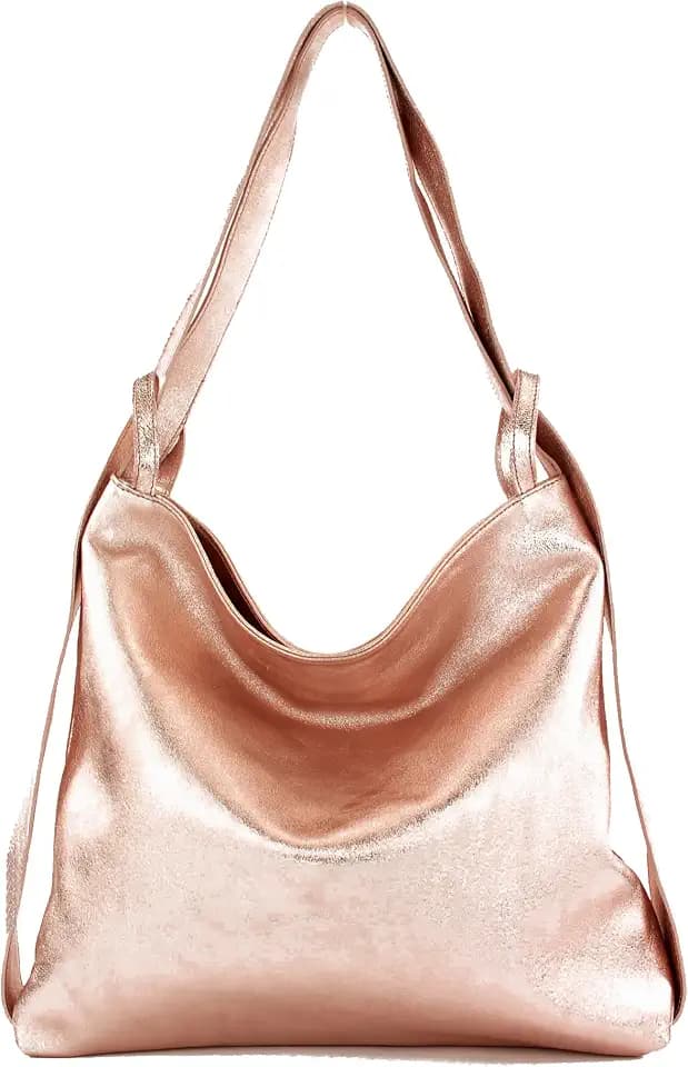 modamoda de T192 Damen Leder Rucksack Schultertasche, 40 x 37 x5 cm, Groß, handmade in Italy