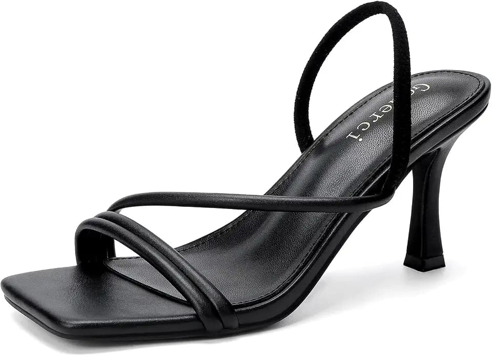 Goderci Kitten Strappy Heels for Women Square Open Toe Ankle Strap Heeled Sandals Dressy Wedding Shoes
