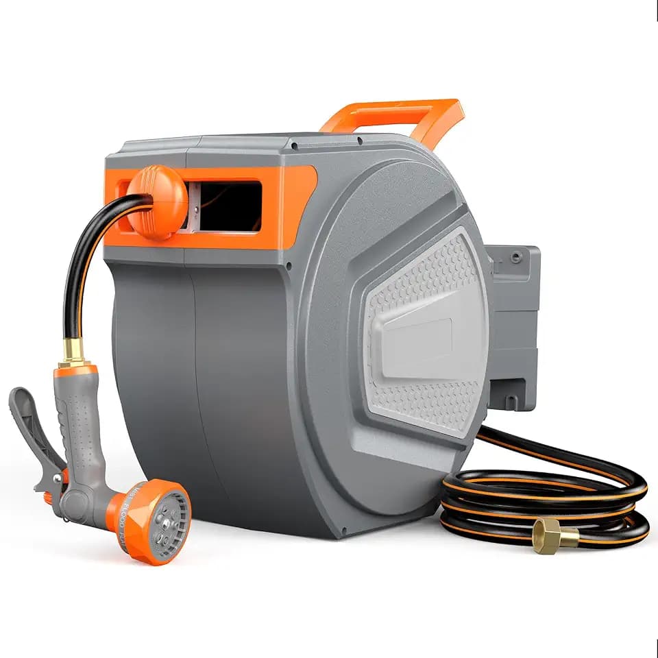 DUMOS Retractable Garden Hose Reel, 1/2 in X 78 ft Water Hose with Nozzle