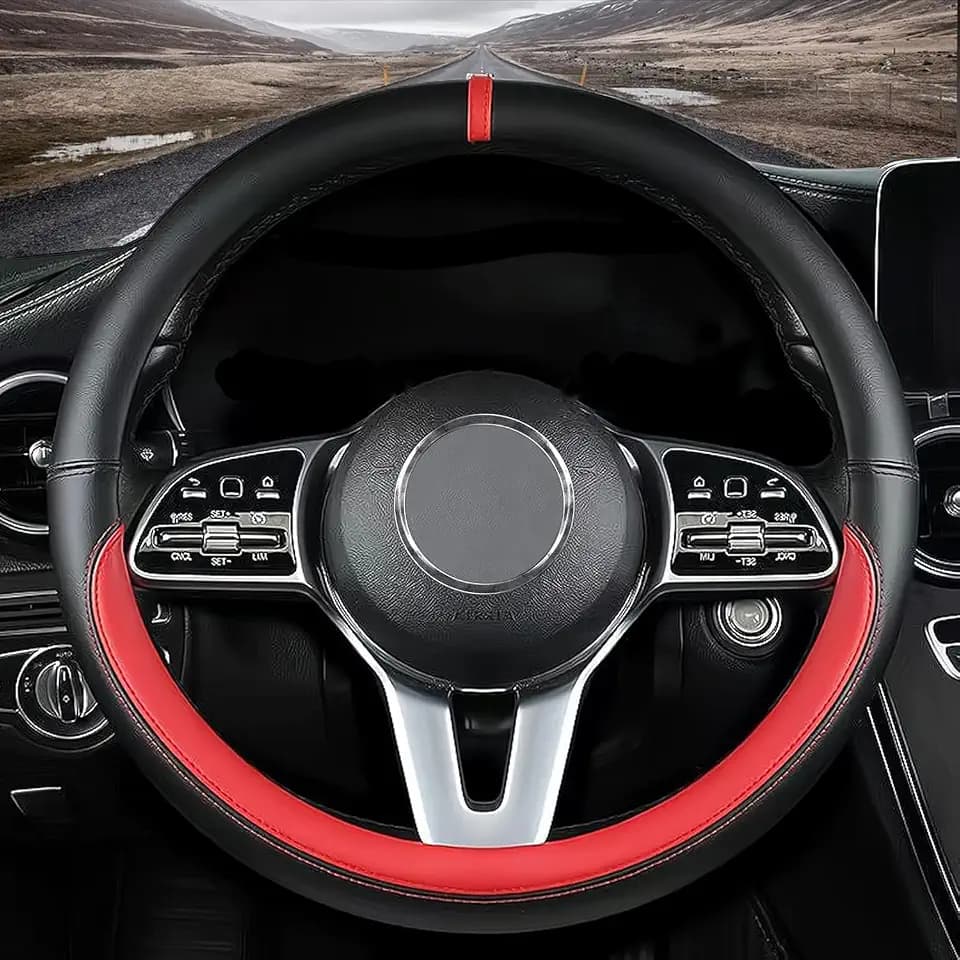 Custom fit for Honda Car Steering Wheel Cover, Nappa Leather Non-Slip Steering Wheel Cover, Designed for Hond-a Interior Accessories (Red,for Honda)