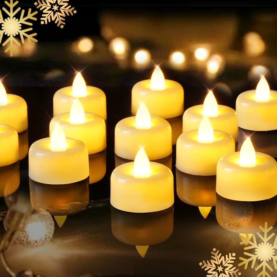 5plots Flameless Battery Operated Candles, 100 Pack Long Lasting LED Tealights, Realistic Votive Candles in Warm White Celebration for Halloween Wedding Christmas Party Home Decor, Ivory Base