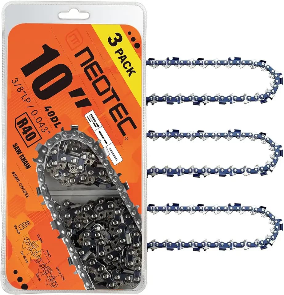 NEO-TEC 10 Inch Chainsaw Chain 3/8" LP Pitch .043" Gauge 40 Drive Links, Fits Milwaukee M18 FUEL Pole Saw, Ryobi P546, Worx WG322, LCS1020, CMCCS610D1 - R40 (3 Chains) - Semi Chisel