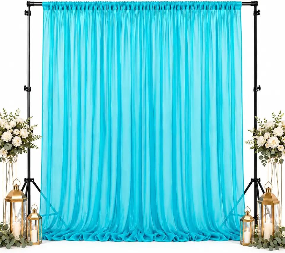 AK TRADING CO. 120" Wide (10Ft Wide) IFR Sheer Voile Drape Panels for Backdrop, Wedding Events, Ceiling Drapes, Event Masking, & Decor - Select from 6ft to 50ft Length. (10 feet x 8 feet, Turquoise)
