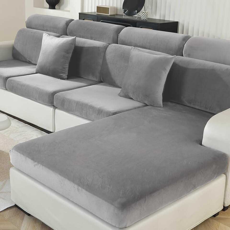 Ystyle Sofa Sitzkissenbezug Stretch, Elastischer Samt Sofa Sitzbezug rutschfest, Universal Sofaschoner Sitzfläche Waschbare, Sofakissen Bezug Sitzbank Bezug (Großer 1 Sitzer, Hellgrau)