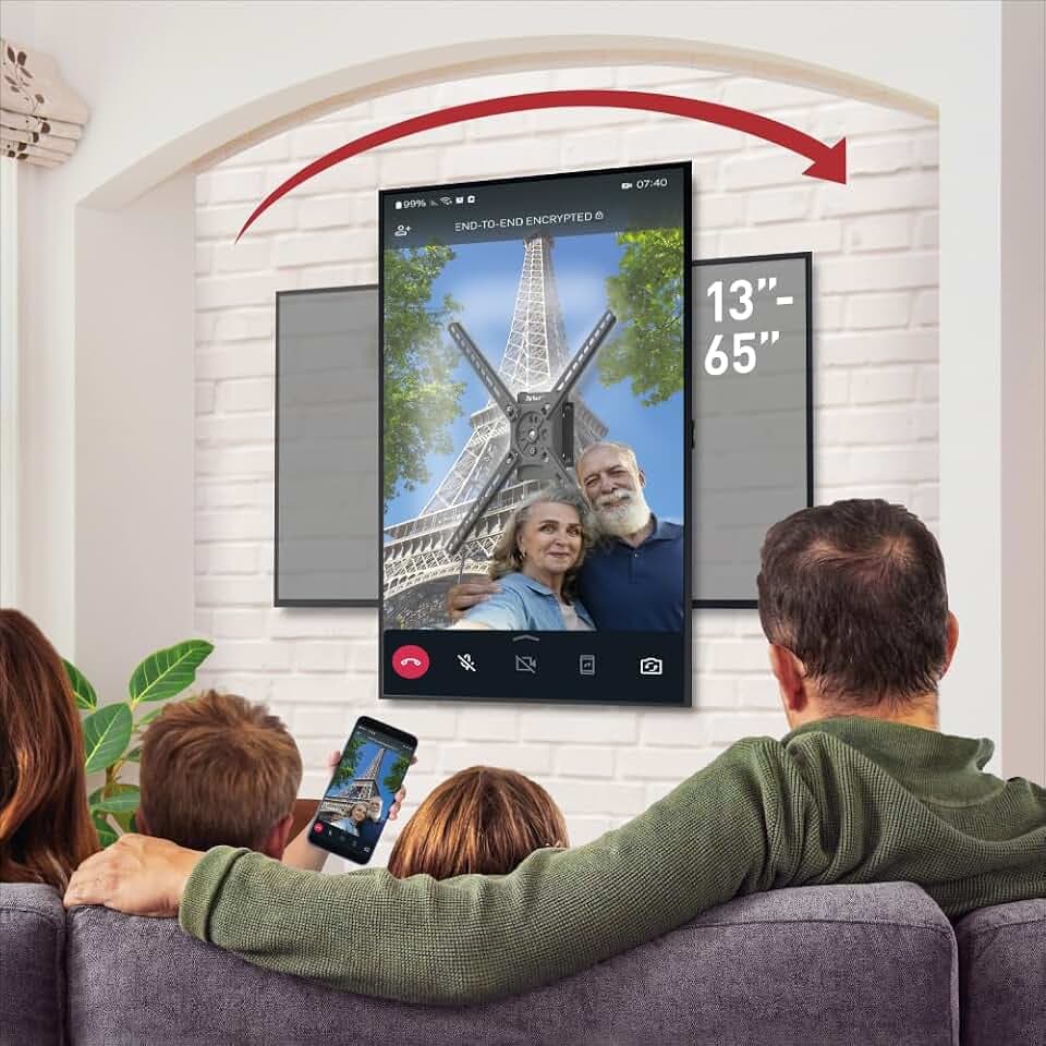 Barkan Landscape-Portrait Rotation 13-65 inch TV Wall Mount, Flat/Curved Screen Bracket, Holds up to 80lbs, Auto Lock Patented, Fits LED OLED LCD, Vertical and Horizontal