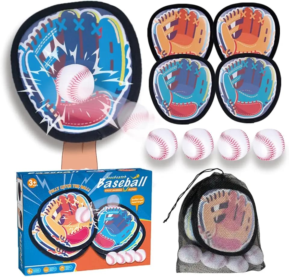 Toss and Catch Ball Game, Baseball Catch Toy for Kids Ages 3+, Outdoor Game for Beach Pool Yard, Birthday Gifts for Boys Girls, 4 Paddles Sticky Ball and Catch Game
