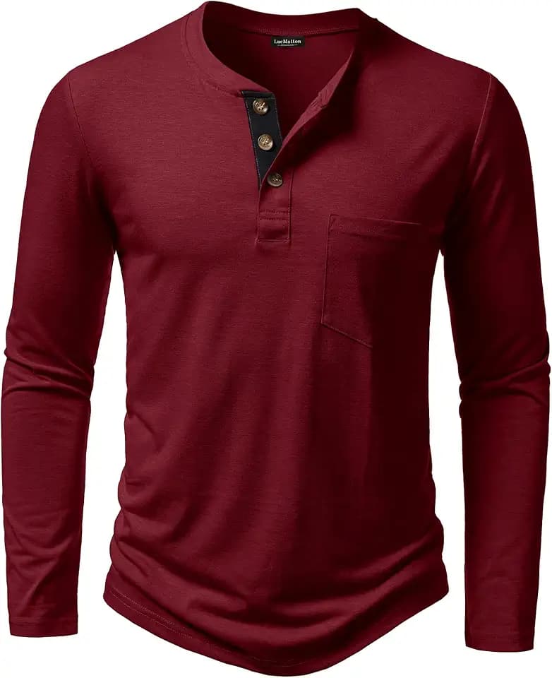 LucMatton Men's Lightweight Long Sleeve Henley T-Shirt