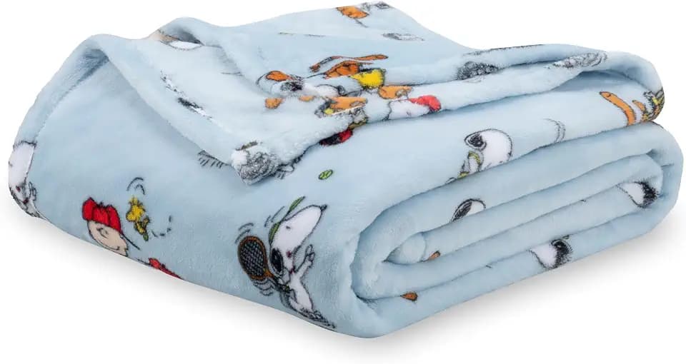 Berkshire Blanket Peanuts® VelvetLoft® Cute Character Snoopy Plush Blanket,Snoopy the Athlete Closed in Blue,Twin 60 in x 90 in (Official Peanuts® Product)
