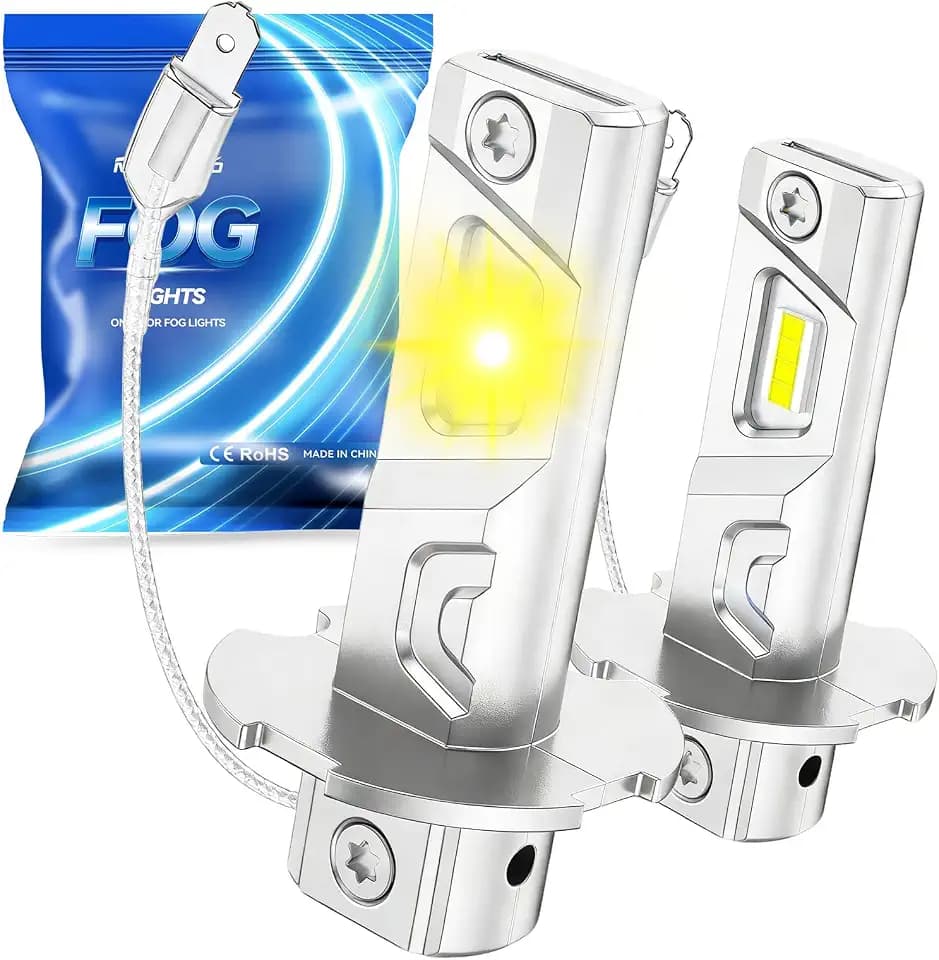Marsauto H3 LED Bulb Yellow, 12,000LM Super Bright H3 Yellow LED Fog Light Bulbs, 6000K Cool White Fit for Fog Lights & DRL, Plug-Play Canbus Ready, Pack of 2