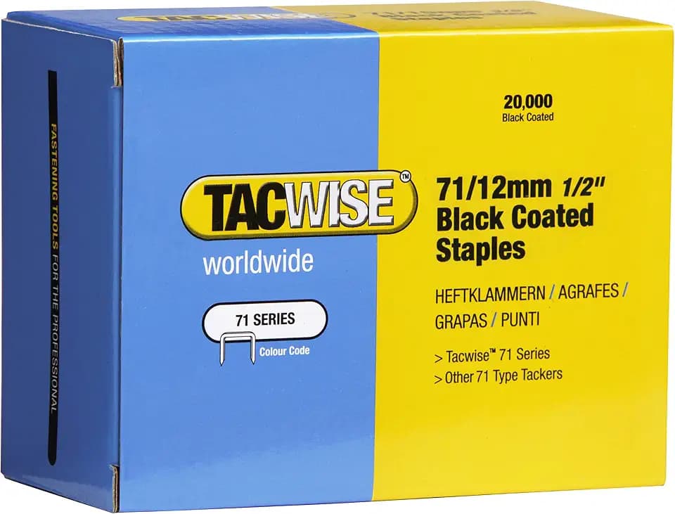 Tacwise 0290 Typ 71/12 mm Verzinkte Schwarze Polsterklammern, 20.000 Stück