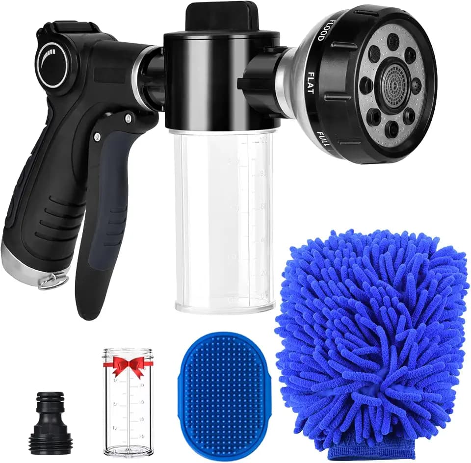 Garden Hose Nozzle, High Pressure Hose Spray Nozzle 8 Way Spray Pattern One-Touch Sprayer for Watering Plants, Lawn, Patio, Car Wash, Cleaning，Showering Pet