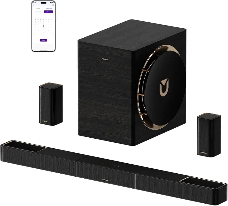 ULTIMEA Skywave X70 7.1.4 Professionelles Kabelloses Surround Sound System | mit Dolby Atmos, 980W Soundbar mit 10" Kabellosem Subwoofer, 20Hz Tiefer Bass, GaN Verstärker, 4K HDR Pass-Through