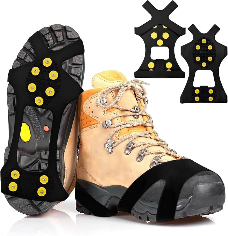 Spikes für Schuhe Winter, Anti Rutsch Schuhkrallen mit 10 Edelstahlspikes, TPE Schlupfdesign, schnell aufsteckbar und faltbar, für EIS, Schnee, vereiste Straßen und Gehwege, EU Gr. 40–43