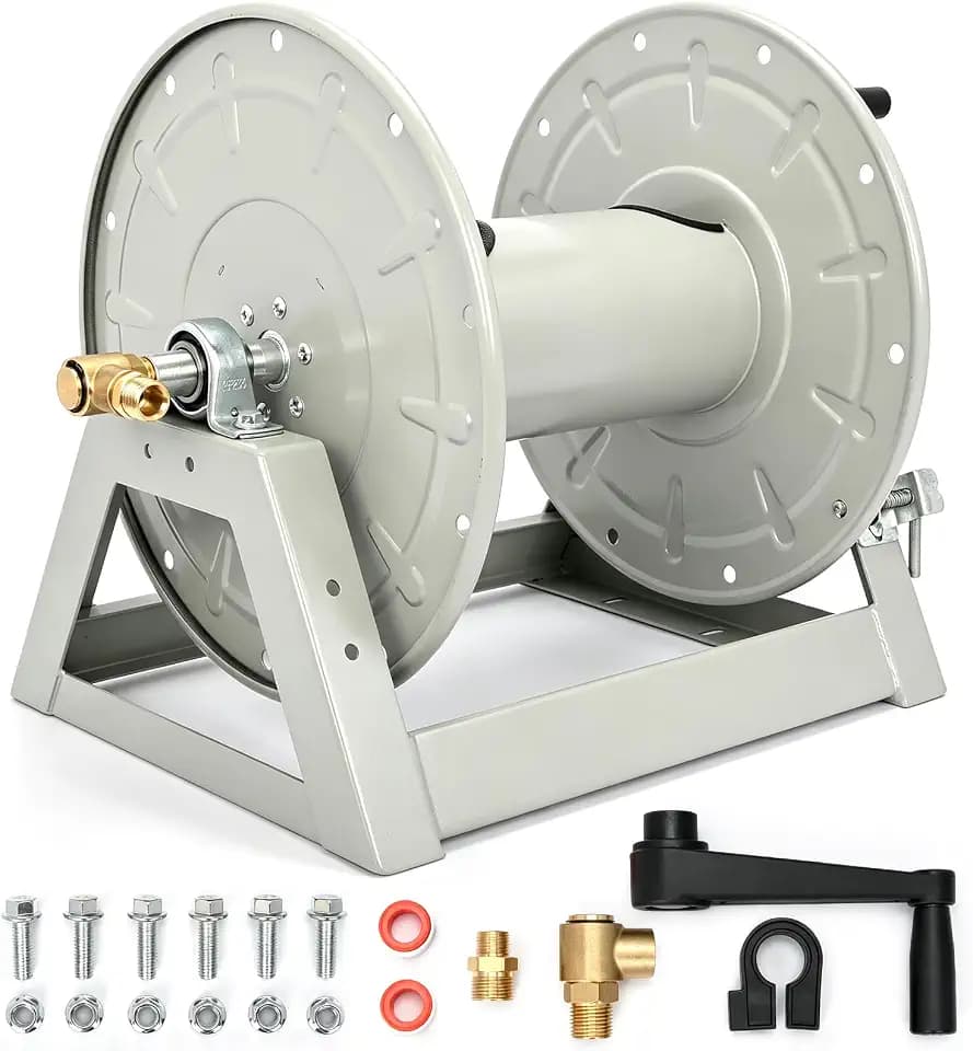 Pressure Washer Hose Reel 3/8" x 350ft, 4000 PSI Hand Crank Steel