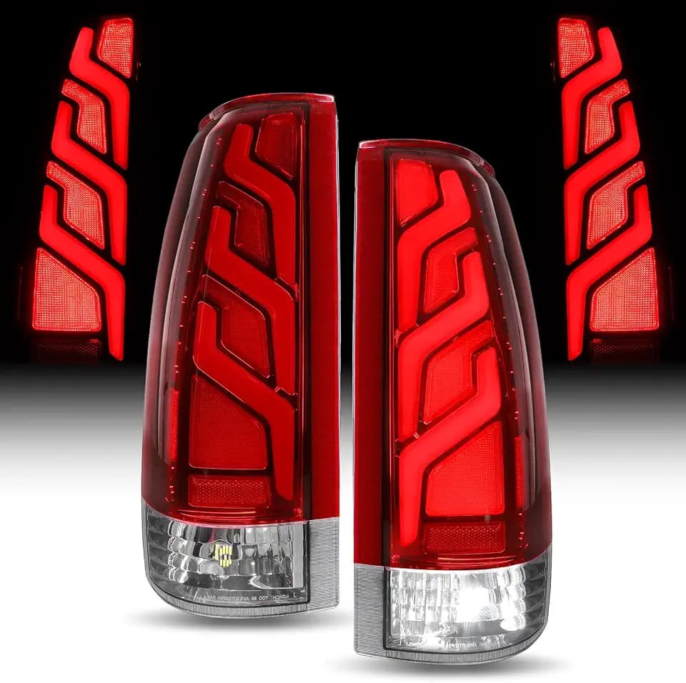 Red Full LED Tail Lights for 1988-1998 Chevy GMC C/K Series Pickup Truck Silverado Sierra, 1992-1999 Suburban Tahoe Yukon Blazer, Striped Style Plug & Play Rear Lights