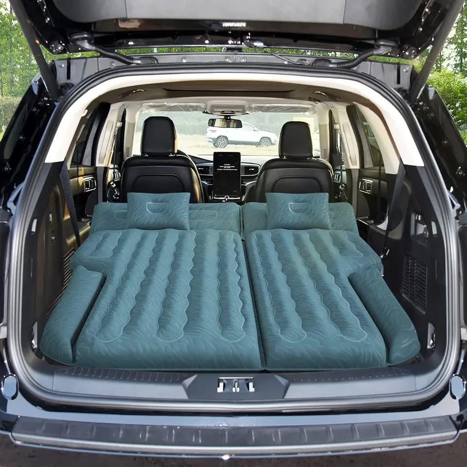 Umbrauto SUV Air Mattress, Quick Inflation Inflatable Car Camping Bed for Back Trunk Sleeping, Flocked Surface/Leakproof PVC/Reinforced Bottom Airbed Fits Most SUVs with Pump, Pillows, Carry Bag