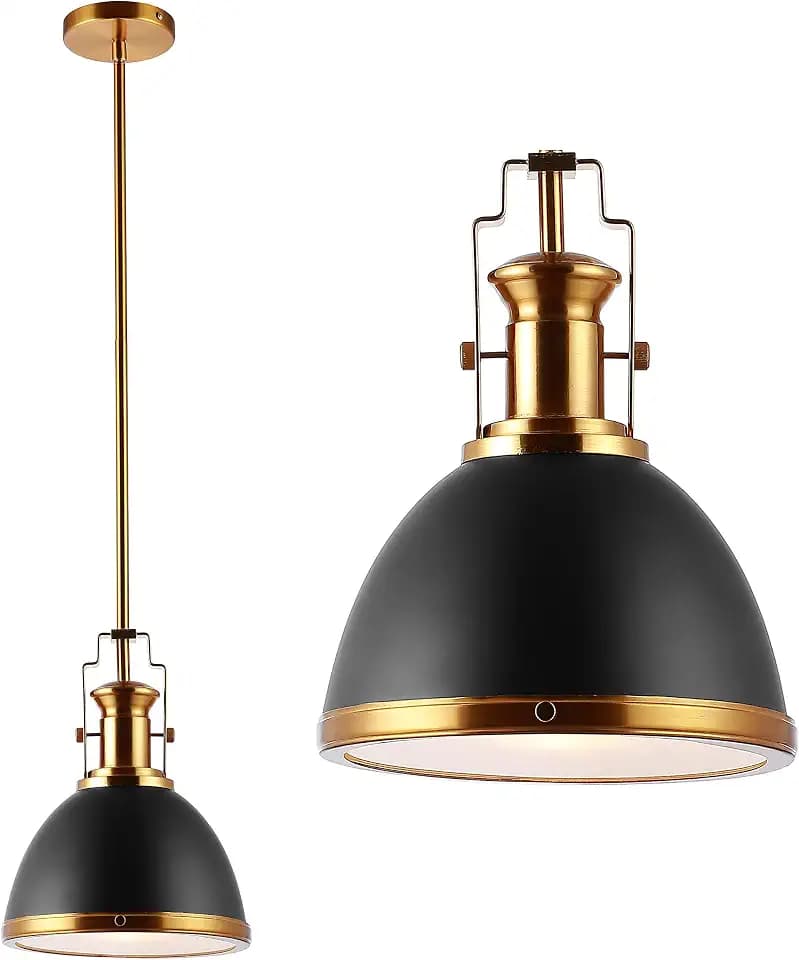 JONATHAN Y Homer Industrial Dome Pendant 10", Black/Brass Gold