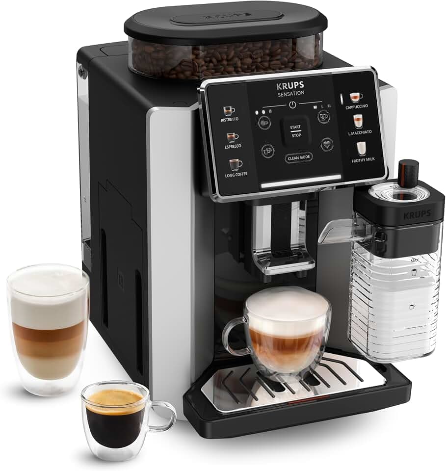 KRUPS Sensation Milk Kaffeevollautomat, 6 Kaffee & Milchgetränke, perfekter Geschmack, Milch Maestro Technologie, perfekter Milchschaum, einfach zu bedienen, mühelose Reinigung, platzsparend, EA912E