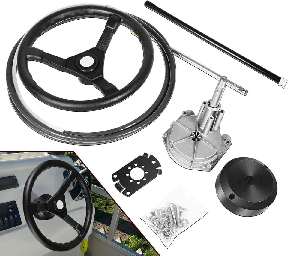 For Marine Outboard Rotary Steering System Kit with 15 Feet Steering Control Cable & 13.5" Steering Wheel Fits for Mechanical/Manual Steering of Yachts, Fishing Boats and Other Waterborne Vehicles