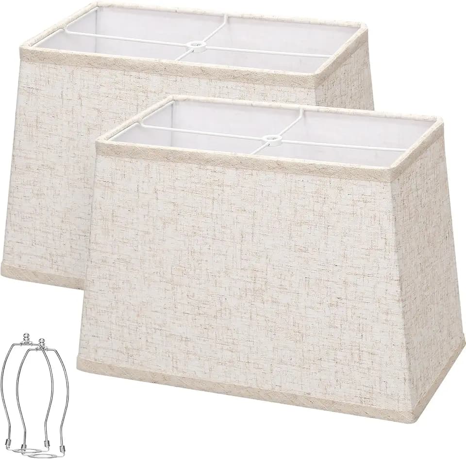Rectangle Lamp Shades Set of 2, Top 7"x12.5", Bottom 9"x15", Height 10"，Large Beige Lampshades for Table Lamps Floor Lamps, Square Lamp Shade Replacement, Spider, Harp Holders Included, Easy Assembly