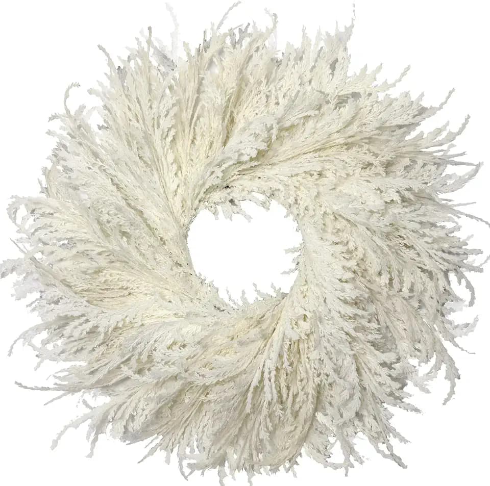 HipTree 28 Inch Spring Boho White Flocked Cypress Wreath Outdoor