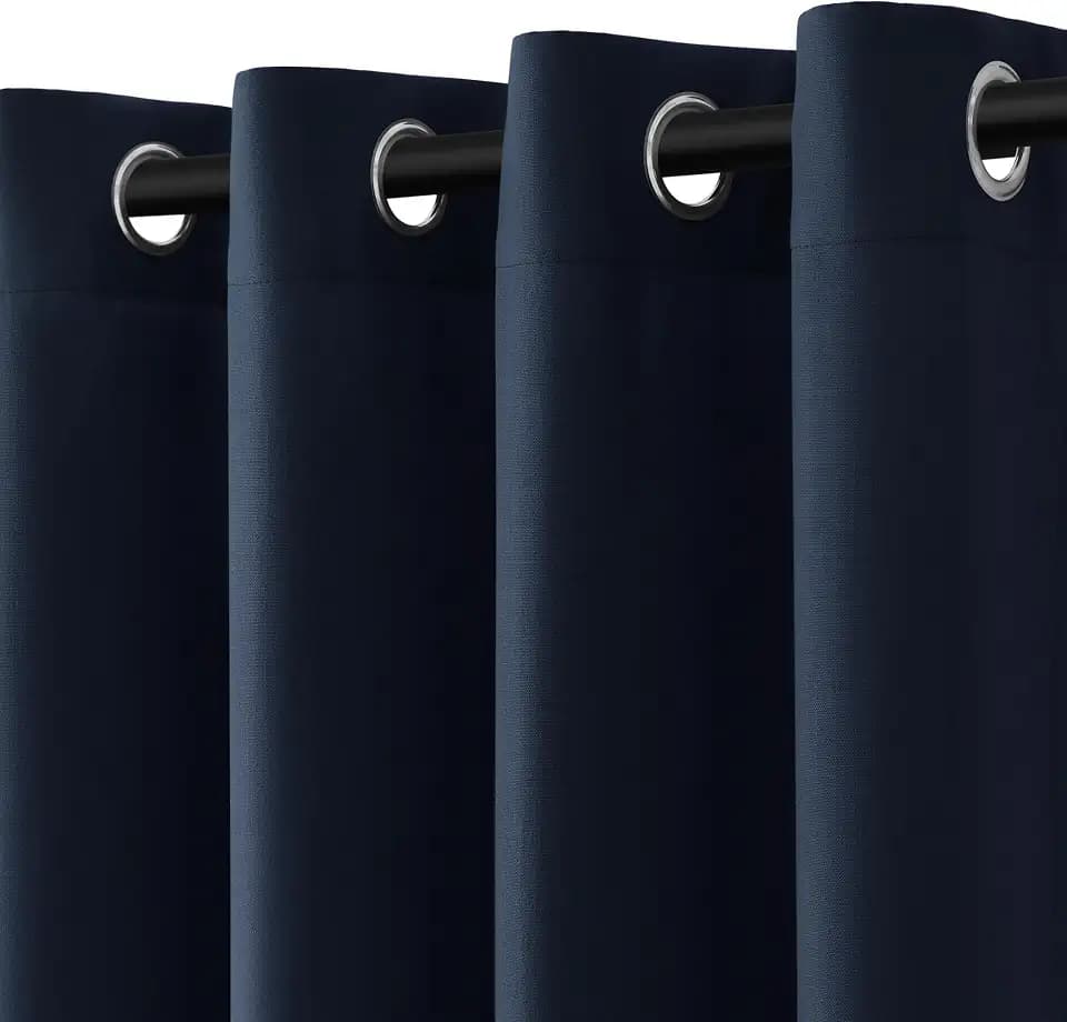 Nanspring Extra Long Navy Blue Linen Curtains 108 Inches Long Grommet