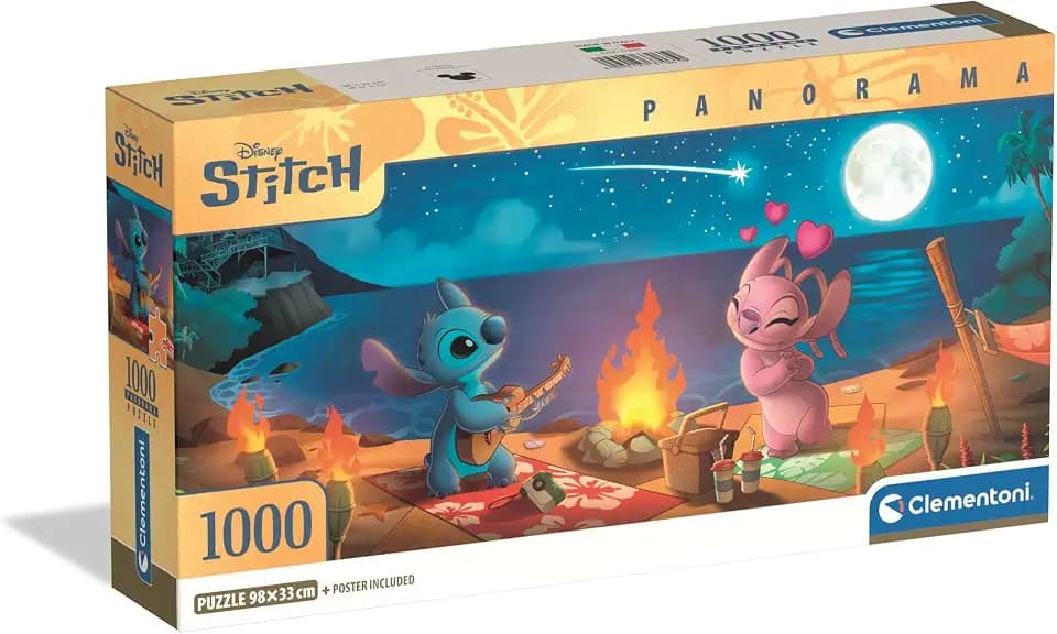 Clementoni Puzzle 1000 Pieces Panorama Disney Stitch, Compact Box, Puzzle for Adults 14-99, Made in Italy, 37061