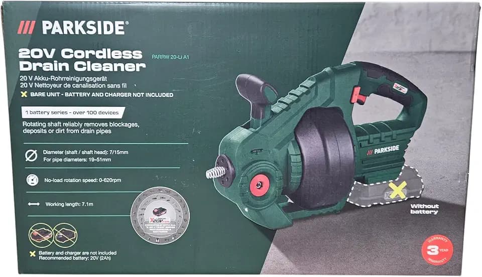 PARKSIDE® 20V Akku Rohrreinigungswelle PARRW 20-Li , ohne Akku und Ladegerät, Rohr Reinigungswelle, Spirale, Reinigungsspirale