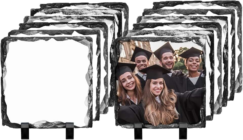 PYD Life 12 Pack Sublimation Blanks Photo Slates Frame Rock 5.5" x 5.5"