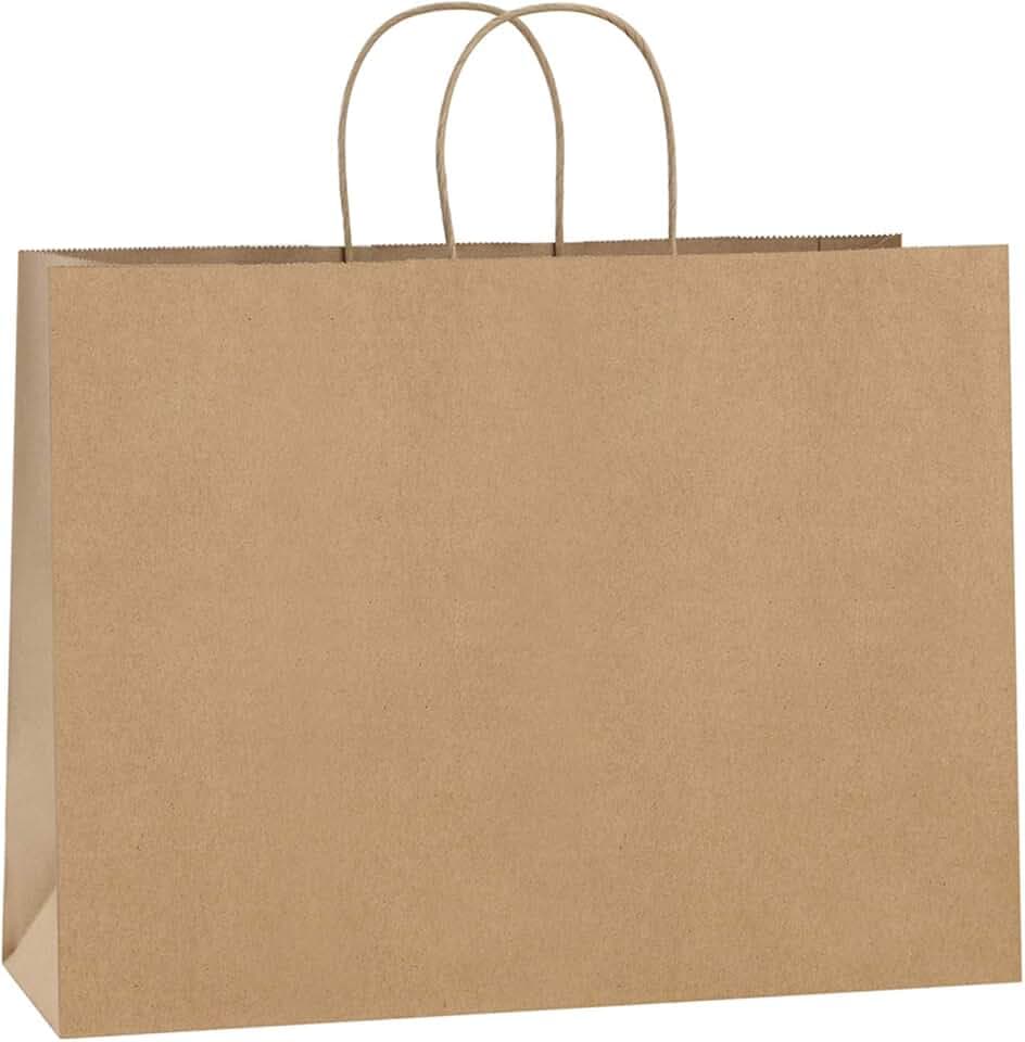 BagDream Kraft Paper Bags with Handles 16x6x12 Inch Brown 50 Pack Bulk