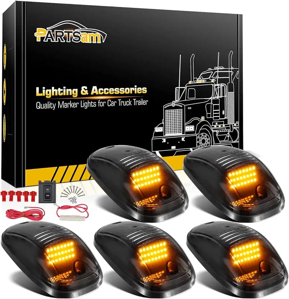 Partsam 5X Amber 24 LED Smoke Cab Roof Running Top Marker Lights 264146BK Assembly Wire Harness Replacement for 1500 2500 3500 4500 5500 2003-2018 Pickup Trucks