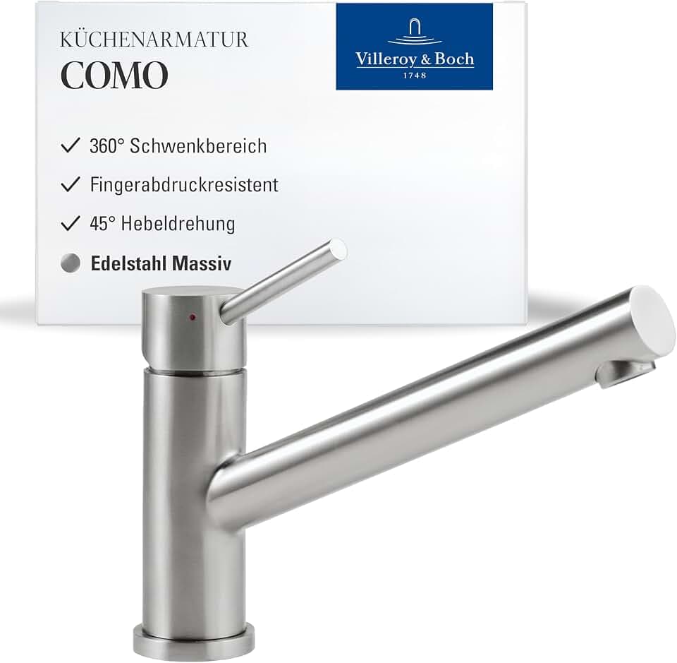 Villeroy & Boch Como Küchenarmatur, Auslaufhöhe 135 mm – Edelstahl massiv
