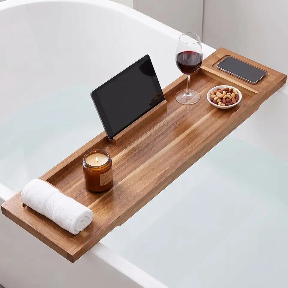 Acacia Wood Bathtub Tray, 35"x10" Large Bath Tray for Free-Standing Tub