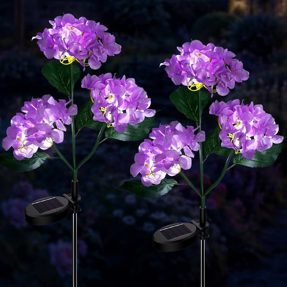 Aolyty Solar Hydrangea Flower Lights, LED Garden Light, 2 Pack, Purple