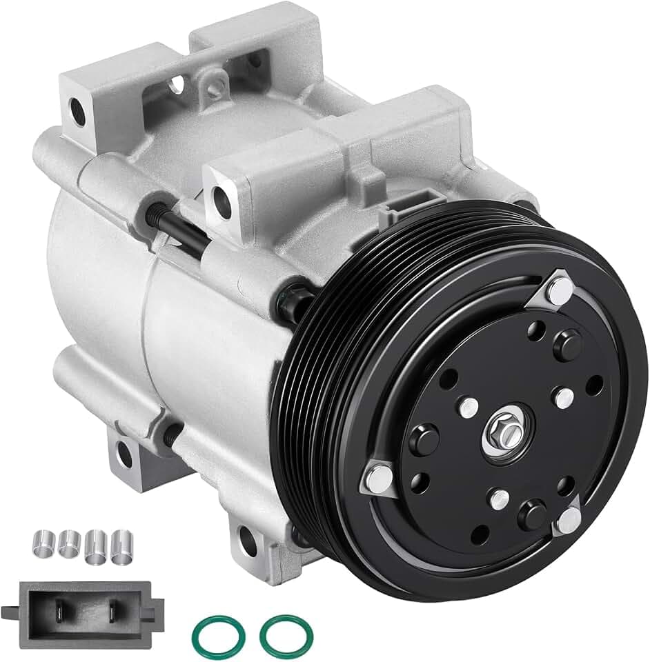 BDFHYK 58141 Air Conditioning AC Compressor with Clutch Compatible with Ford Bronco F-150 F-250 1996, F-350 F-53 Motorhome Chassis 96-97, Mustang 94-04, Taurus 93-95, Replaces 57141, 618141