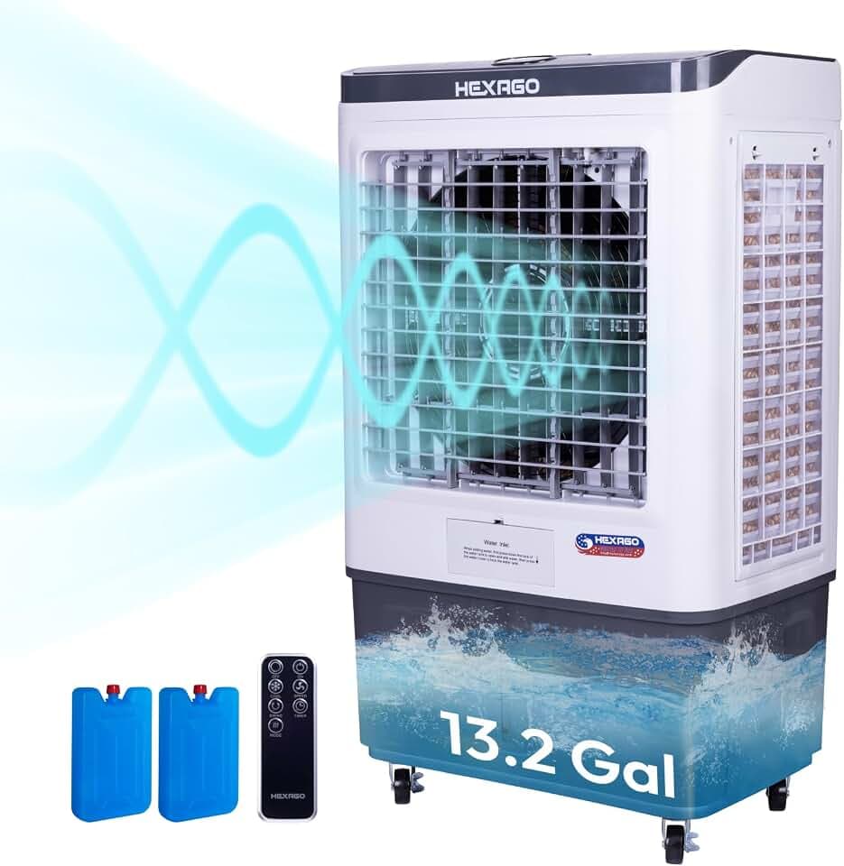 Swamp Cooler, 7500 CFM Evaporative Air Cooler with 3-Speed, Remote Control, 24H Timer, 13.2 Gallon, 9 FT Cord, Portable swamp cooler for Indooor Outdoor Patio Garage Use, ETL Safety Listed
