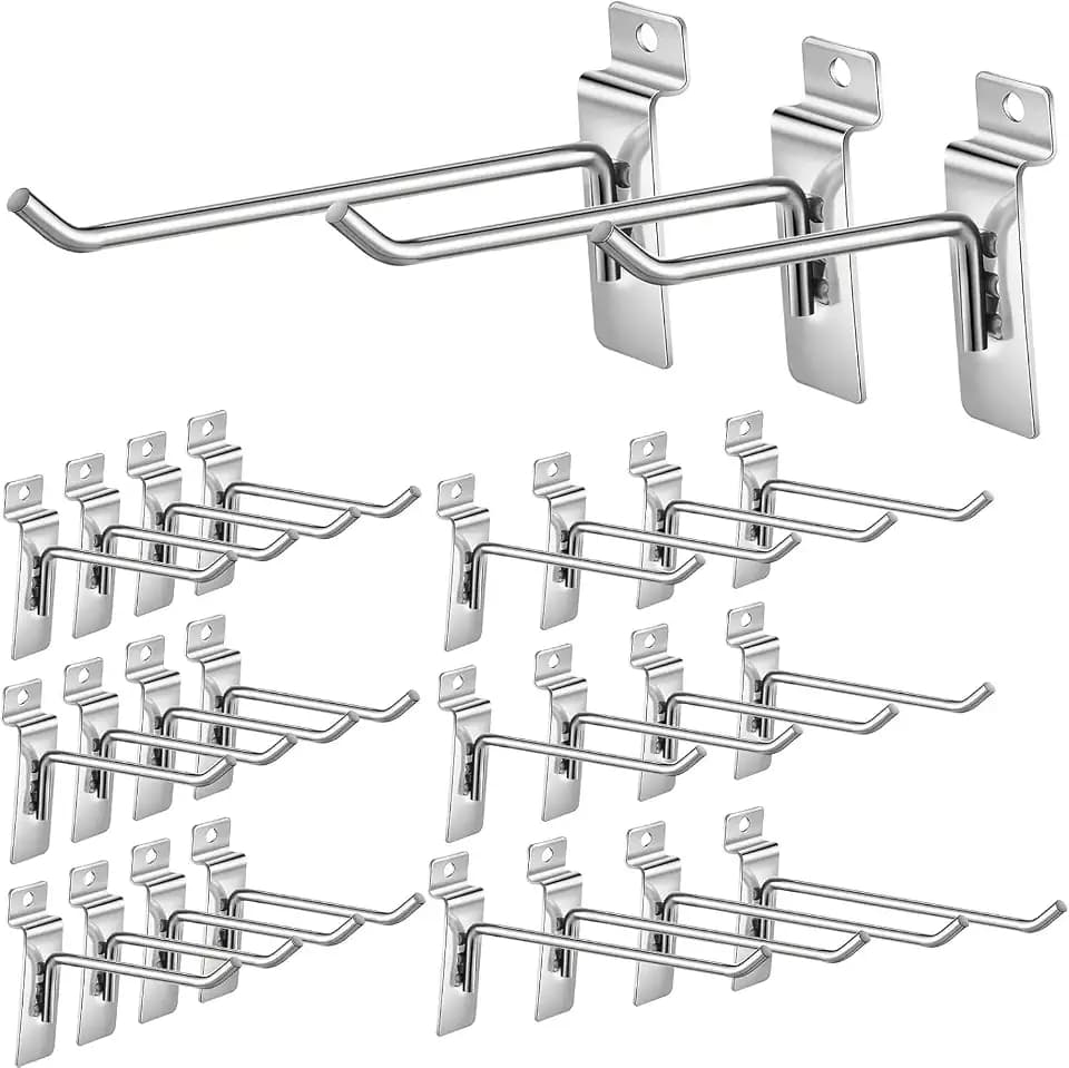 Slatwall-Haken, 25 Stück Lochwand Haken Display 15cm/6 Zoll Silber Pegboard Lamelle Wandpaneel Haken Wand Produktträger Shop Regal Hakens Anzeigen für Home Shop Supermarkt