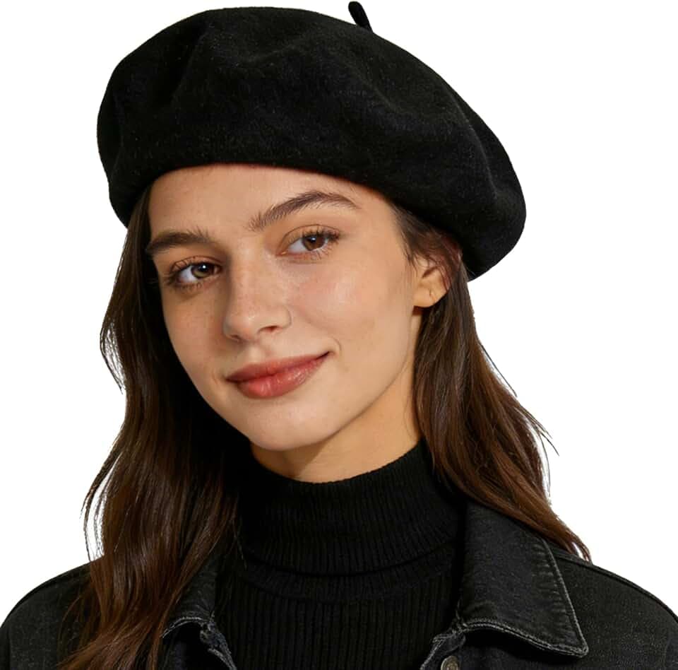 IZUS Französische Baskenmütze für Damen, solide Künstlermütze, Wolle, Erwachsene, Barett, Winter, warme Beanie-Mütze, modisch, für Damen und Herren