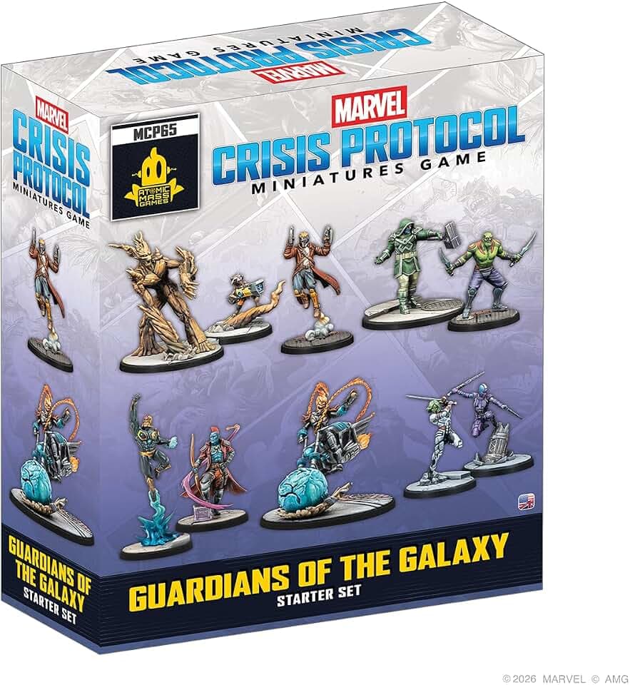 Marvel Crisis Protocol Guardians of the Galaxy Starter Set – Complete Miniatures Game with Star-Lord, Groot, Rocket & More – 10 Characters, Dice, Cards & Tools Included
