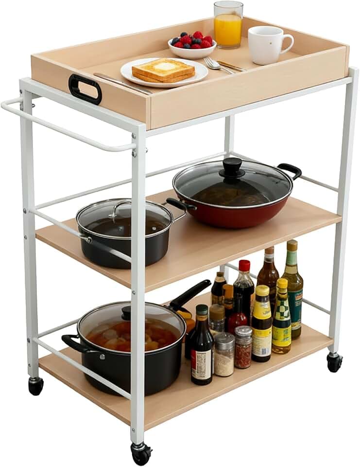Relaxdays Servierwagen mit abnehmbarem Tablett, 3 Etagen, HxBxT: 88 x 70 x 40 cm, Küchenwagen mit Rollen, Farbauswahl