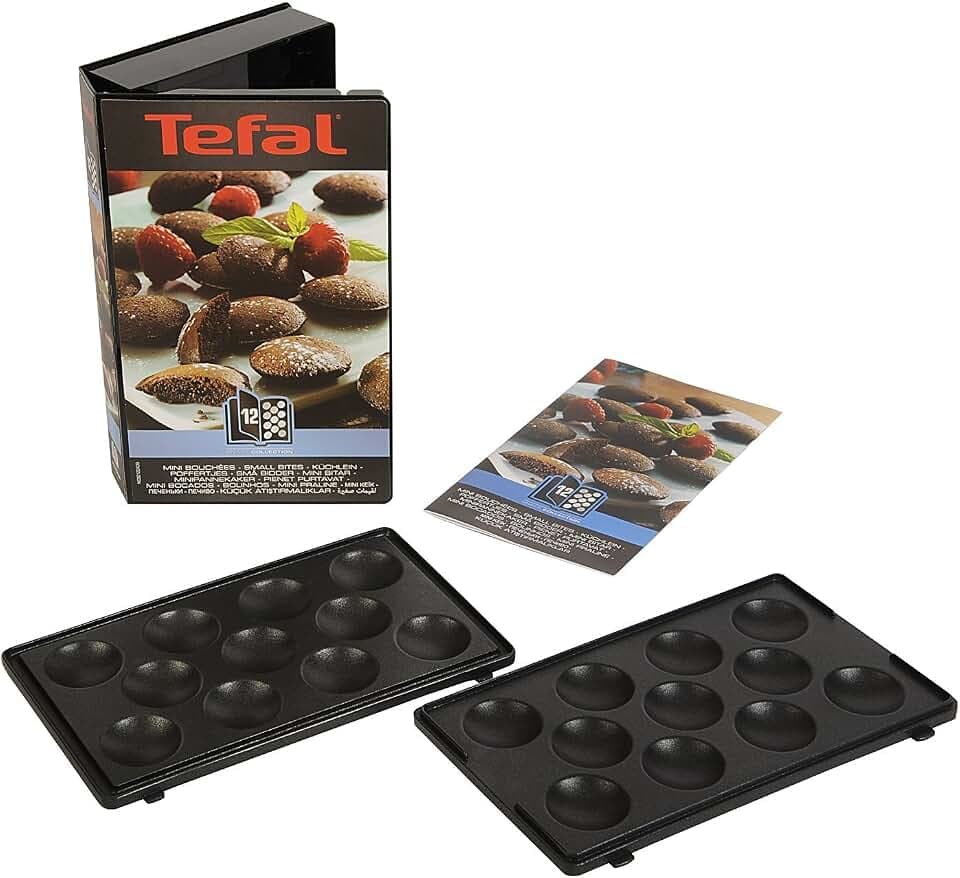 Tefal XA8012 Snack Collection Platte Küchlein/Pofferties Nummer 12 | passend für Tefal SW85XX Snack Collection | Inklusive Rezeptbuch | Schwarz