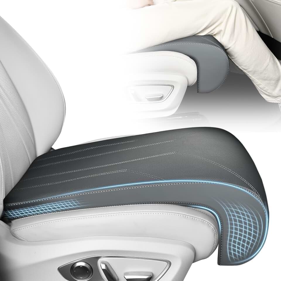 FLORICH Car Seat Extender Leg Extender Support Cushion for Driver Seats Office Chair, Leather Carseat Leg Support for Long Drivers Universal Car Seat Cushion Legs Rest Pads-Deep Grey