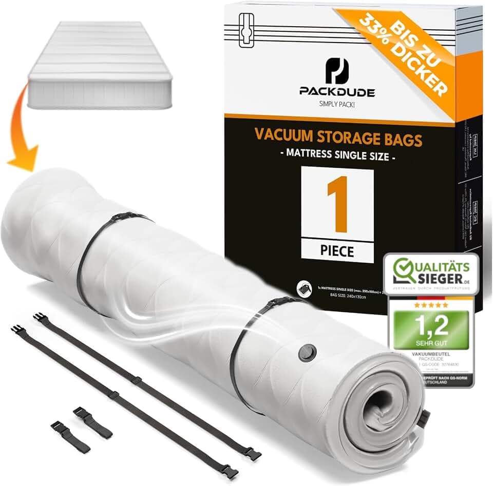 Vakuumbeutel für Matratzen bis 200x100cm (Beutelgröße: 240x130cm) I Matratzen Vakuumbeutel für Schaumstoff-, Gel- & Latexmatratzen I Mattress Vacuum Bag I Vakuumbeutel Matratze vakuumieren