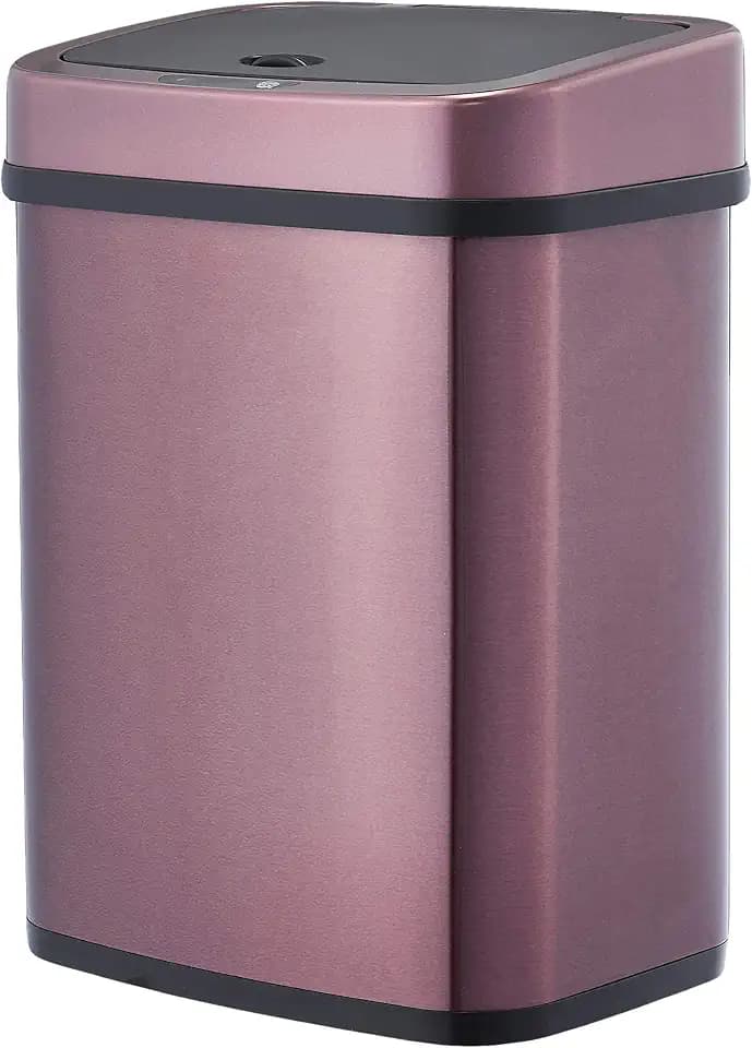 Amazon Basics Automatischer Mülleimer aus Edelstahl, rechteckig, 12 l, Burgundy